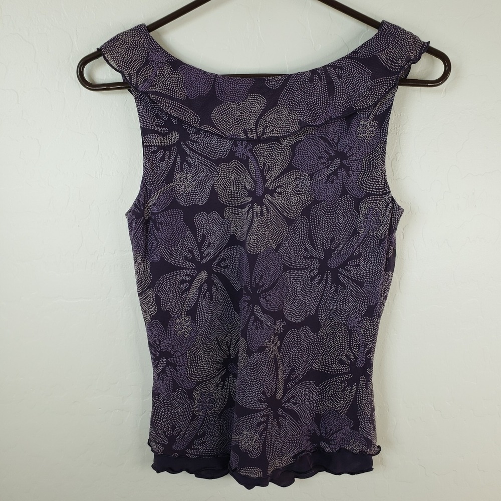 Tommy Bahama Blouse Women's Size 6‎ Purple Floral Sleeveless Sheer Lined Top - Picture 5 of 8
